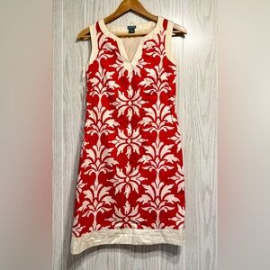 Ann Taylor Red Cream Damask Print Sleeveless Shift Dress Size 0